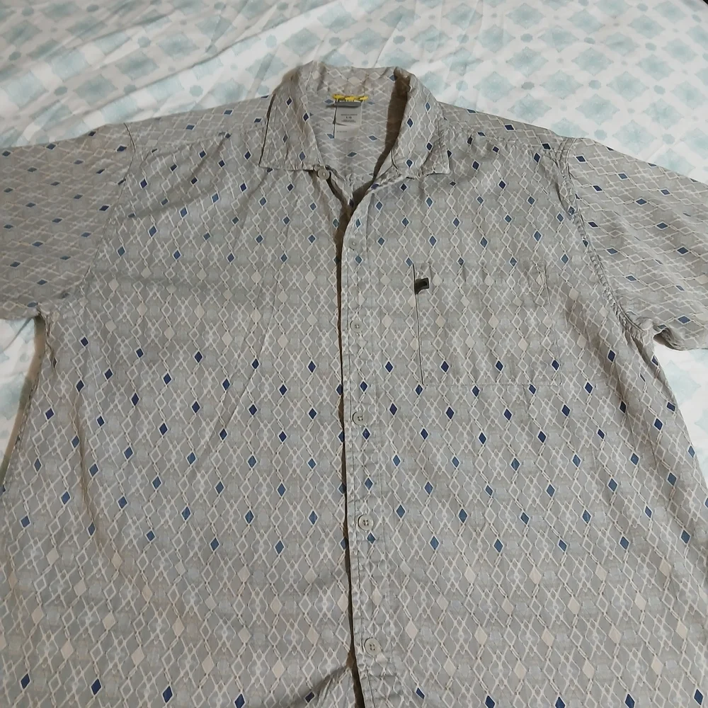 The North Face A5 Series Mens Large Grey Blue Geometric Short Sleeve Button Down